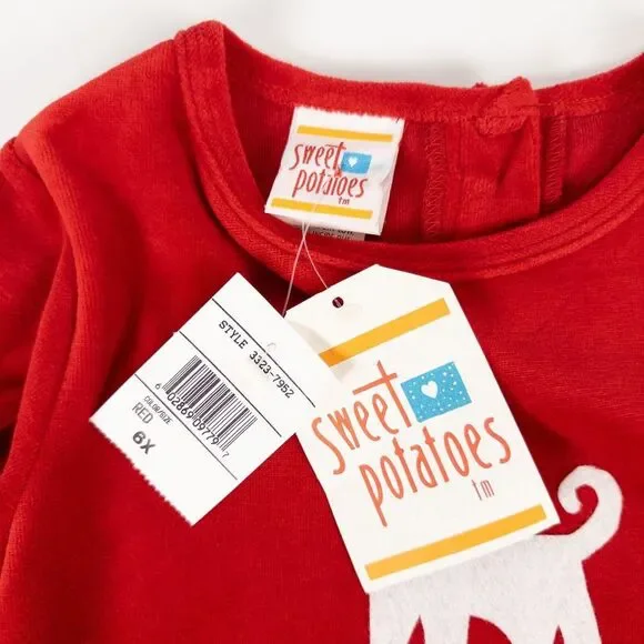 NEW Vintage 90s Sweet Potatoes Velour Cat Princess Dress Made in USA Red Sz 6X - Picture 6 of 10